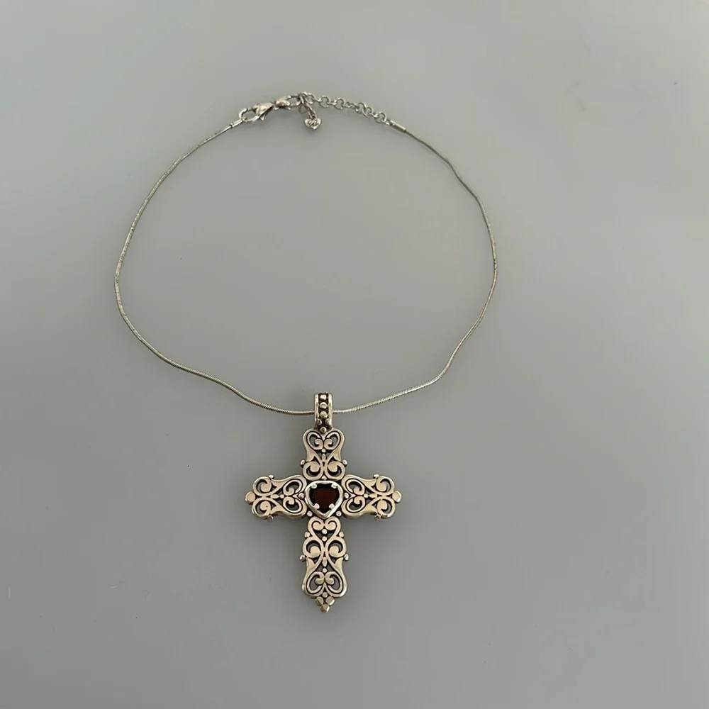 Brighton cross necklace with red crystal